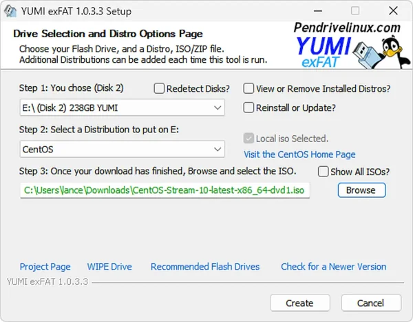 CentOS Stream bootable USB using YUMI