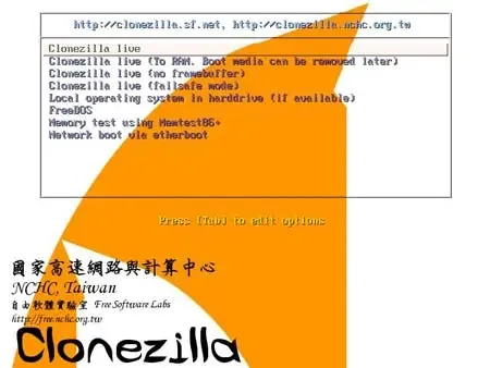 Live Clonezilla USB boot