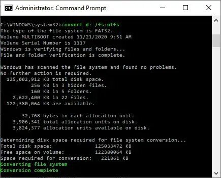 Convert Fat32 to NTFS