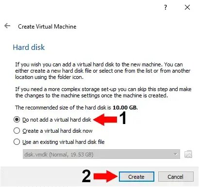 Virtualbox Do not create Virtual Hard Disk