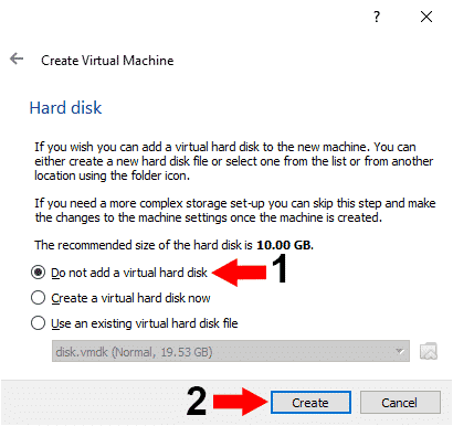 Running an ISO from Windows - Virtualbox Do not create Virtual Hard Disk