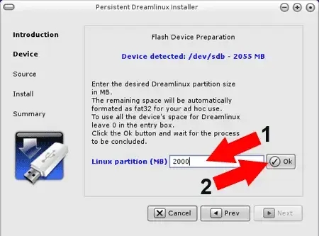 Set DreamLinux Partition Size
