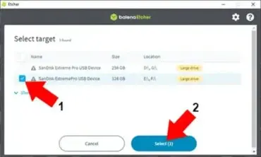 Etcher Burn ISO to USB Select Drive