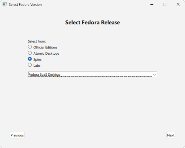 Fedora Media Writer - SOAS spins