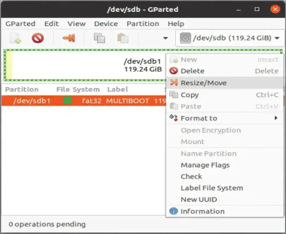 gparted resize and move