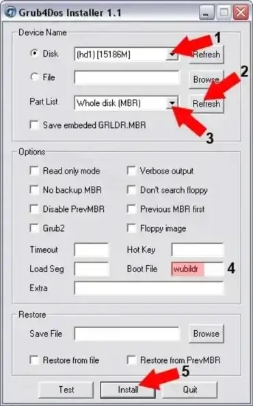 Grub4Dos Installer Options