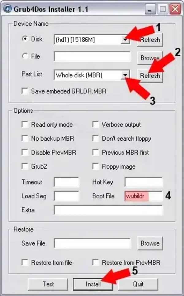 Grub4Dos Installer Options