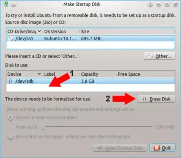 Kubuntu Erase USB Disk