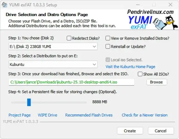 Creating Kubuntu bootable USB with YUMI