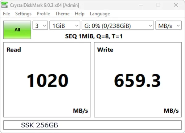 SSK SSD flash drive benchmark