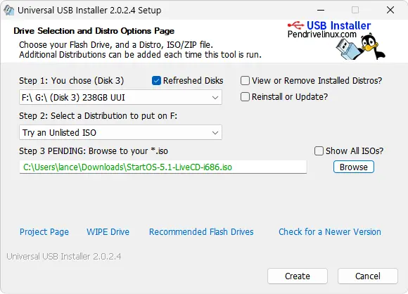 StartOS bootable USB