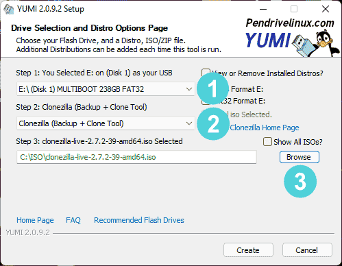 Make a Live Clonezilla USB bootable flash drive using YUMI