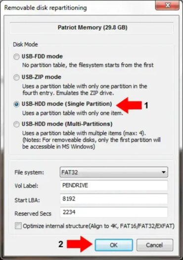 usb repartitioning