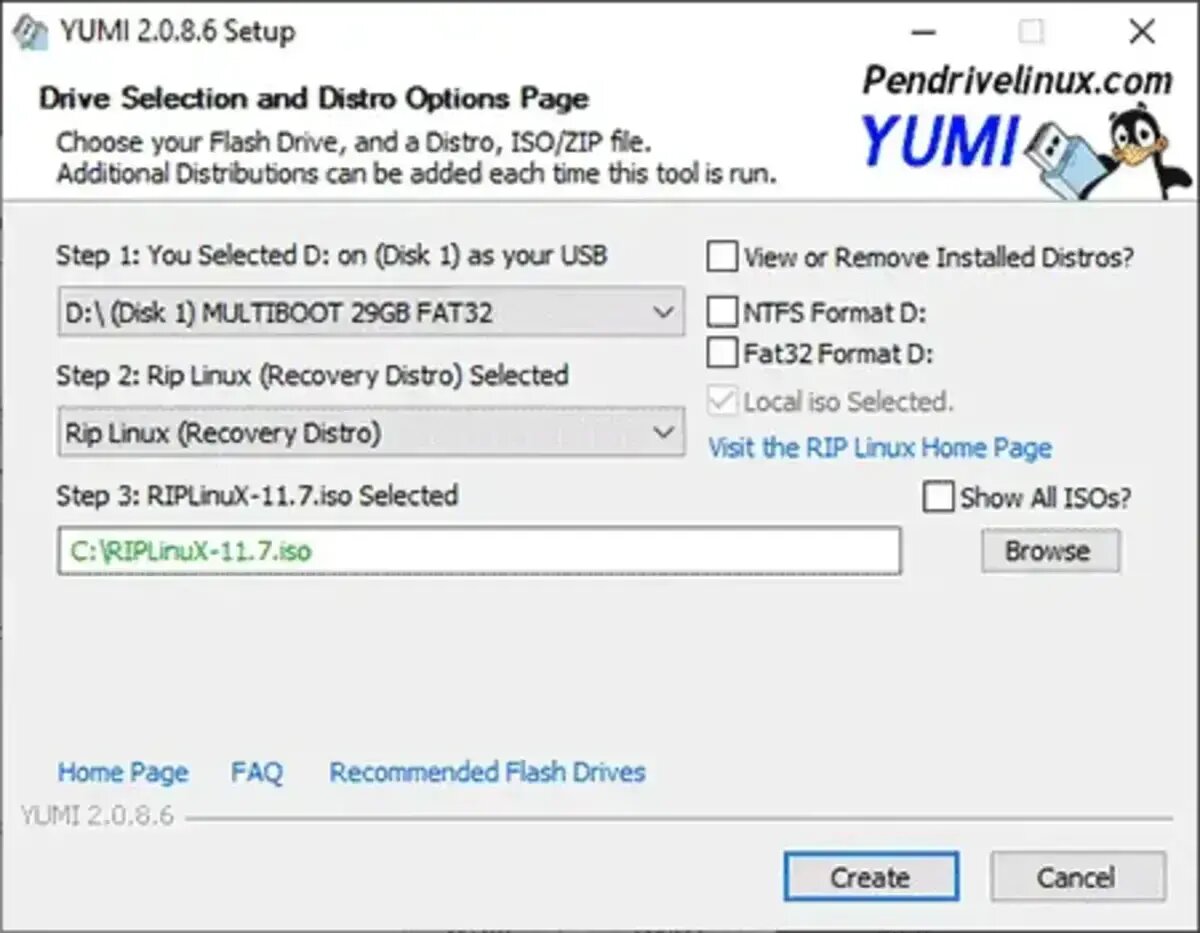 USB Boot RIP Linux using YUMI
