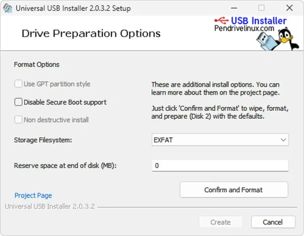 USB Installer Drive Preparation Options UUI Drive Preparation Options