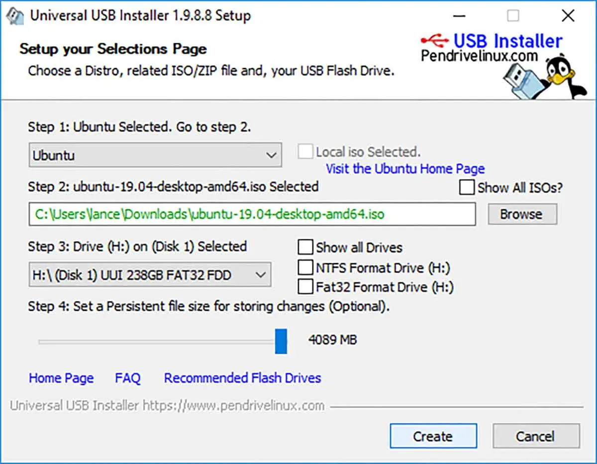 bwindows program install linux on usb