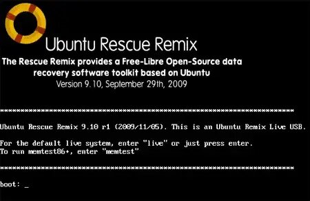 Ubuntu Rescue Remix running from USB