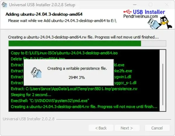 Universal USB Installer - copying ISO to USB