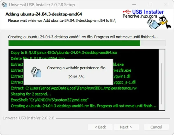 Universal USB Installer easy as 123 - ISO to USB File Copying Progress Window Universal USB Installer - copying ISO to USB