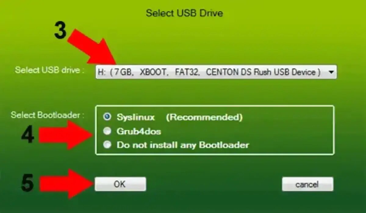 XBOOT   Select USB Drive   Bootloader   Create