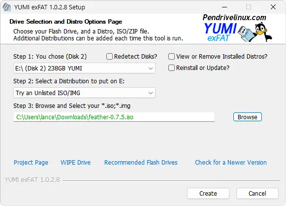 YUMI Feather Linux Bootable USB