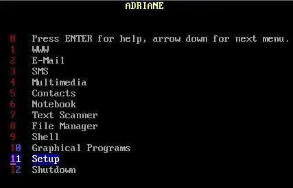select setup from the adriane menu