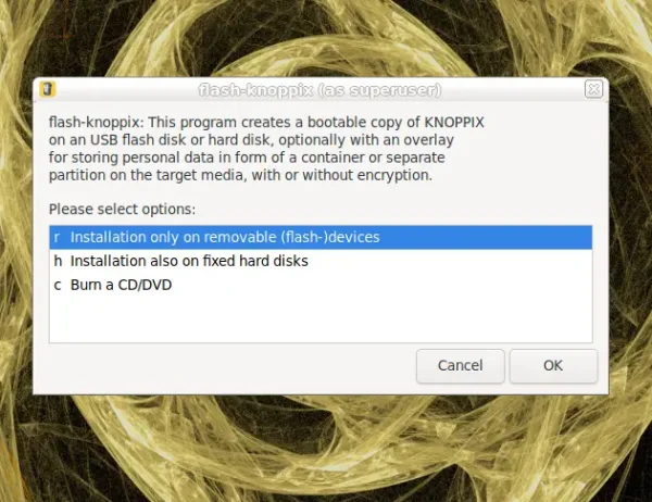 flash knoppix running through script prompts flash knoppix running script