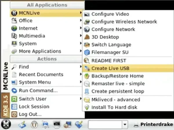 Navigate to MCNLive -> Create Live USB navigate to mcnlive - create live usb