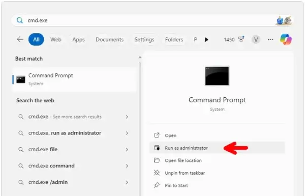cmd.exe - open command prompt as admin open command prompt as admin - cmd.exe