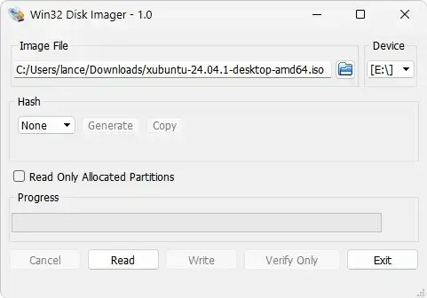 win32 disk imager xubuntu
