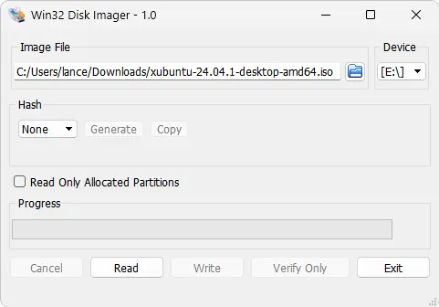 win32 disk imager xubuntu